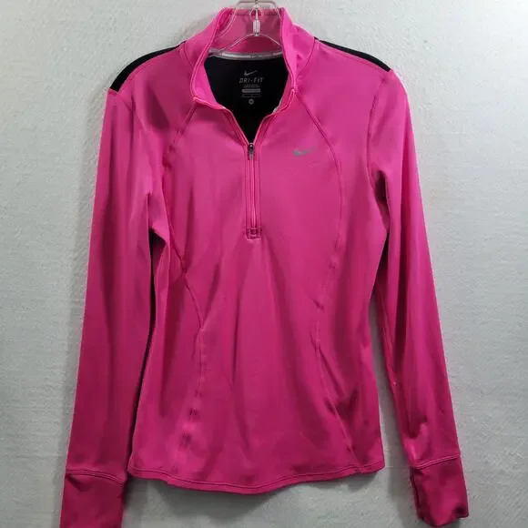 Nike Dri Fit Women's Pink Half Zip Long Sleeve Top Size M 8525-1182 - Picture 4 of 8